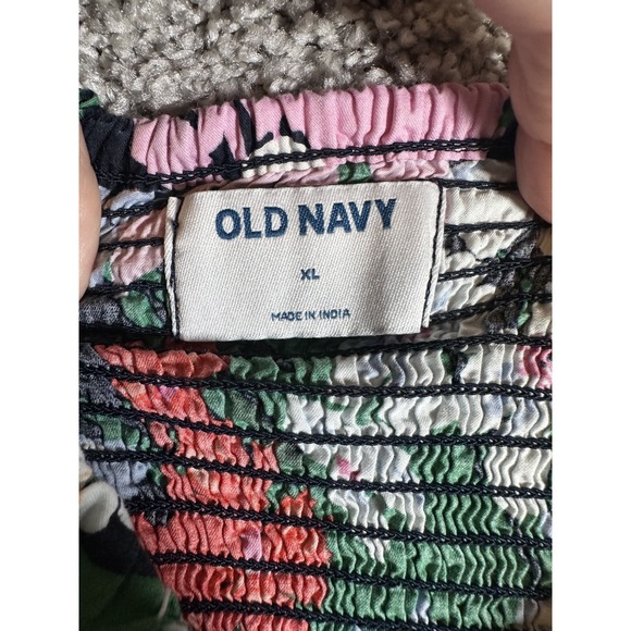 Old Navy Puff Sleeves Swing Dress XL Blue Multi Flower Cotton Festival Colorful - Picture 3 of 5